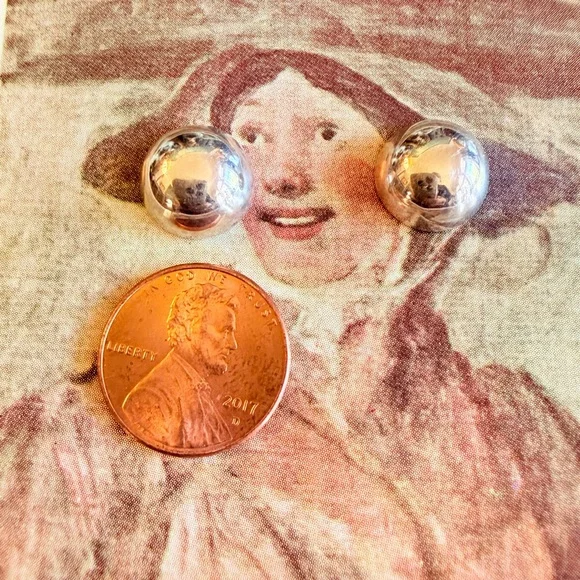 Vintage Sterling Silver Dome Ball Earrings Half Inch - Picture 5 of 10